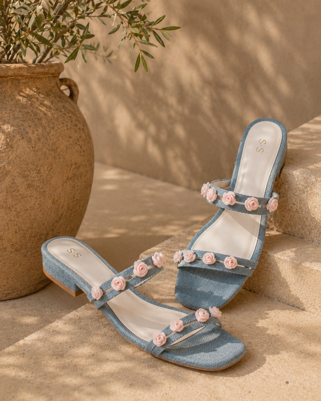 The Rosanna Denim | Rosette Detailed Flats