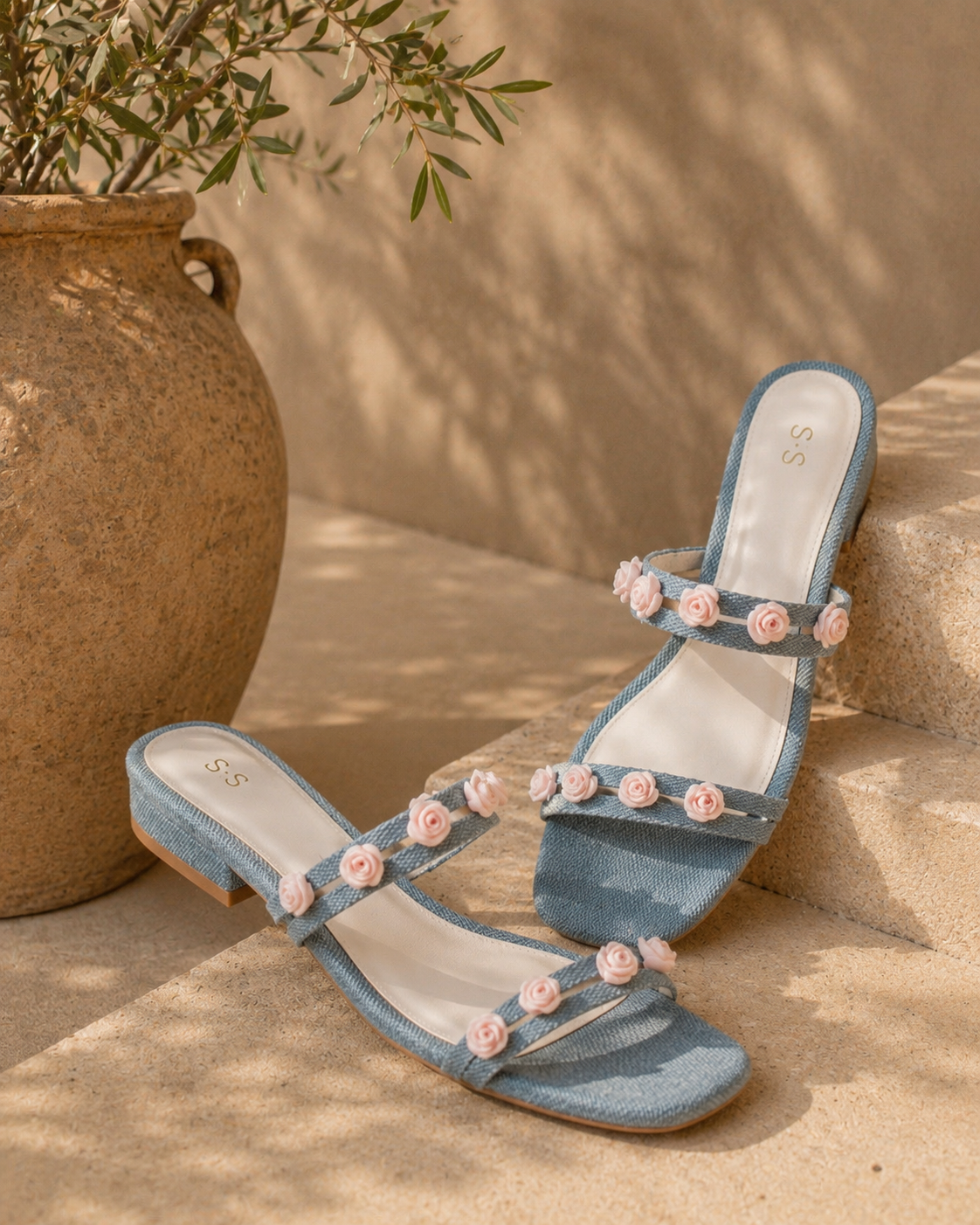 The Rosanna Denim | Rosette Detailed Flats