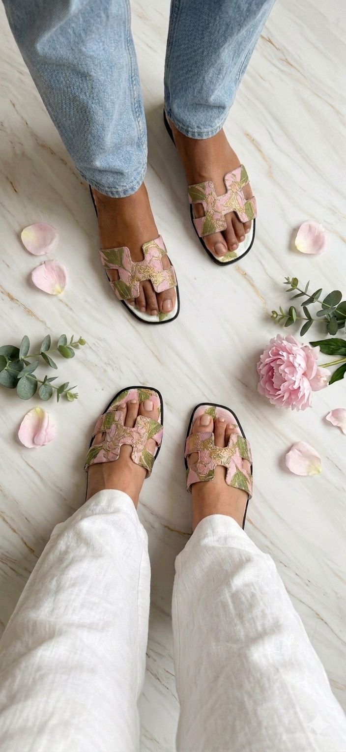 Rose Garden H-Strap Flats